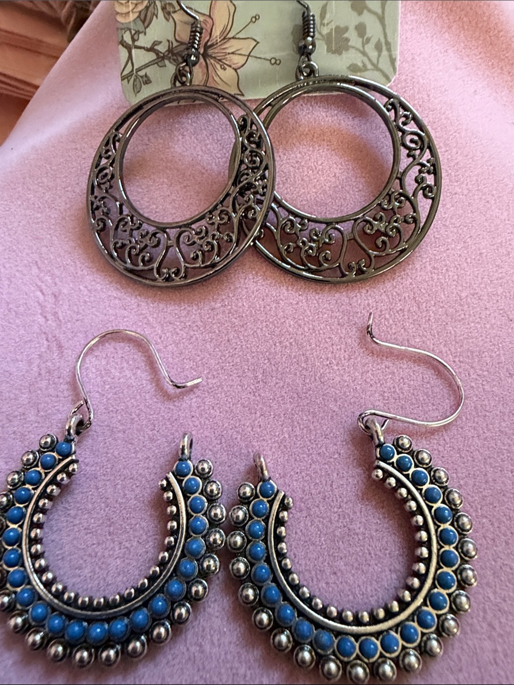 paparazzi 2 Sets of Earrings Gunmetal Hoops & Blue Crescent Set (J0221)